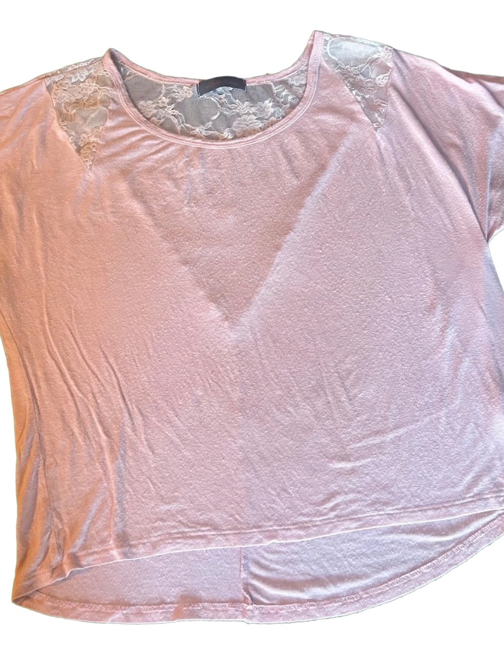 Women's Lace-Yoke Short Sleeve Top - Light Pink